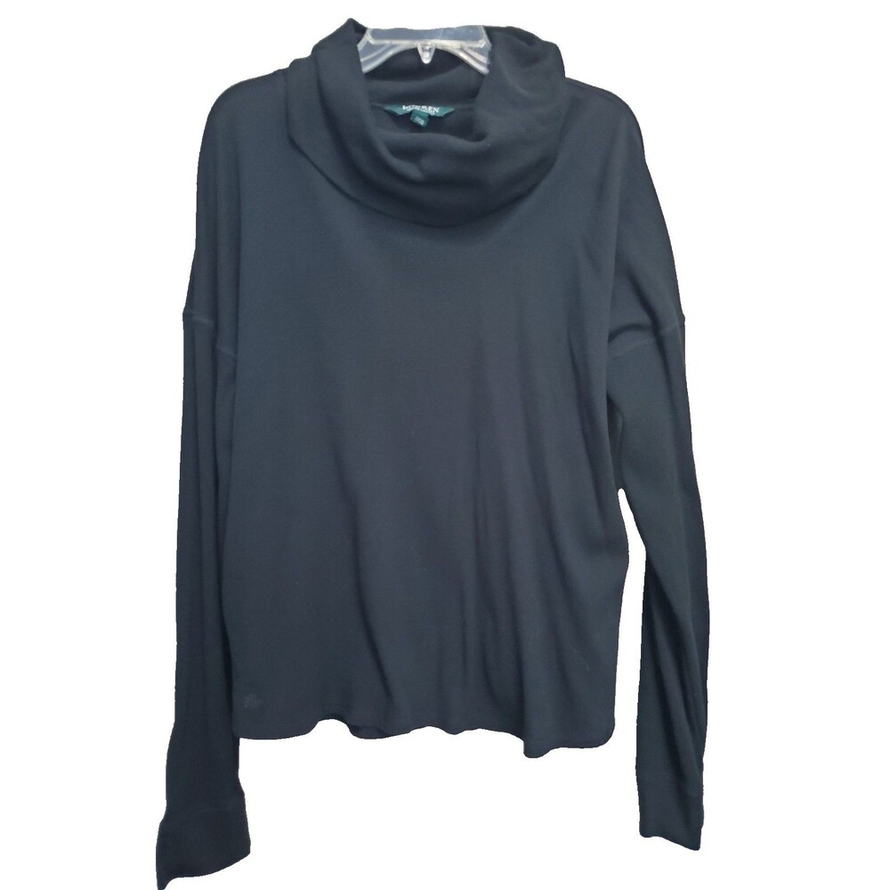 Lauren Ralph Lauren Black Waffle-Knit Drop Shoulder Thermal Cowl Neck Top XXL